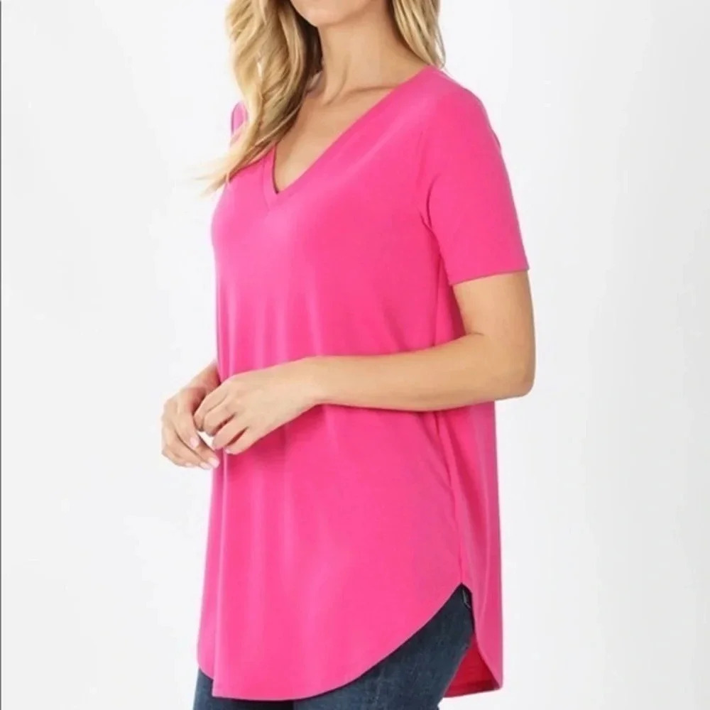 NWT zenana premium Boutique Hot pink relaxed vneck basic top tunic layering